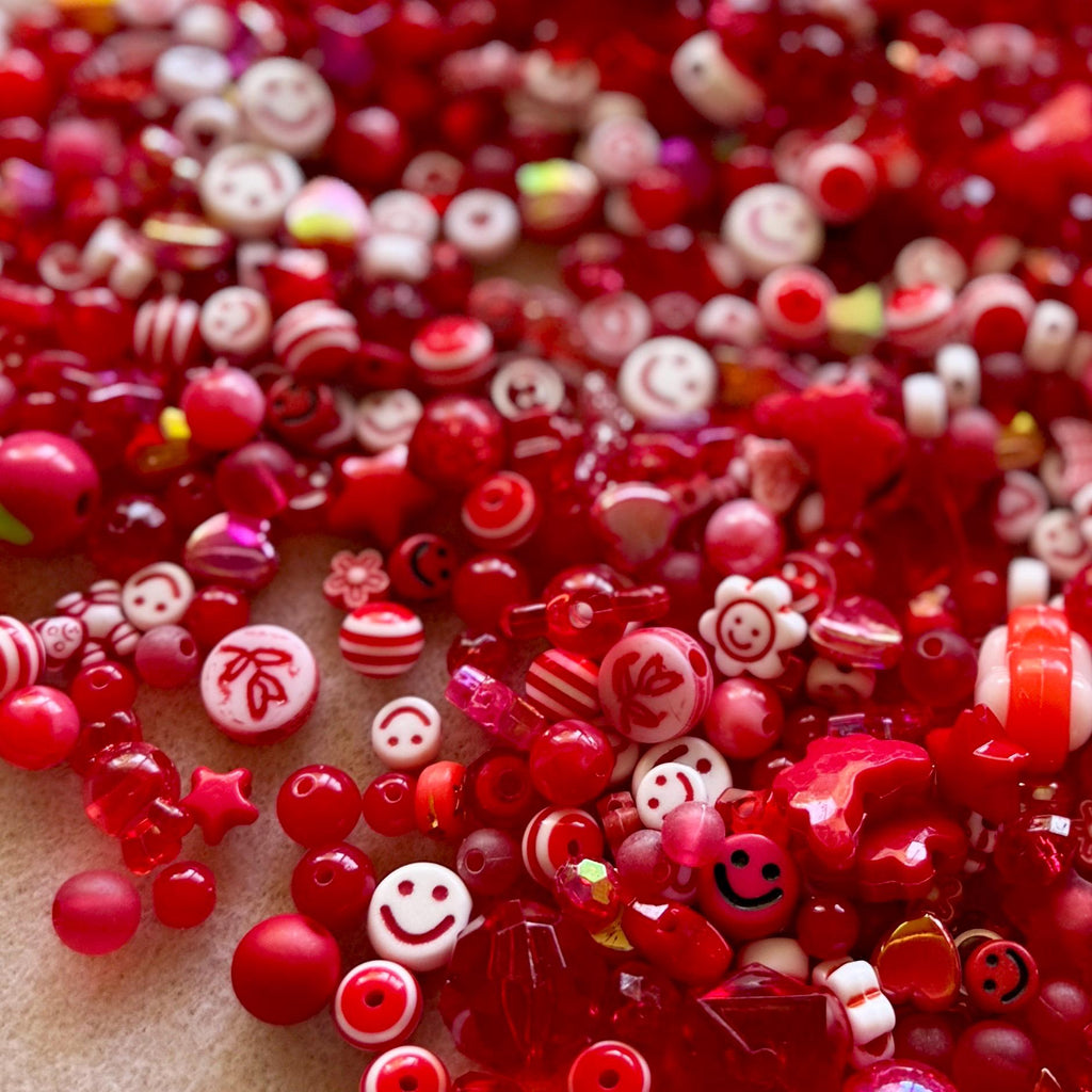 Red Acrylic Bead Mix, Smiley Face, Star, Heart Charms, Kandi Jewelry Making, 6-20mm