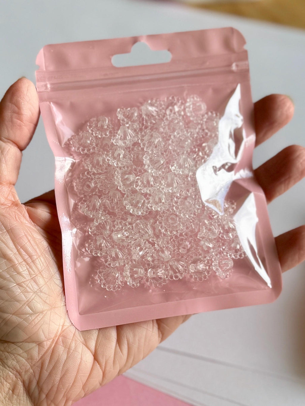 Flower Bicone Beads, Clear, Acrylic, 30/60 pcs. 12x9mm, Hole: 2mm