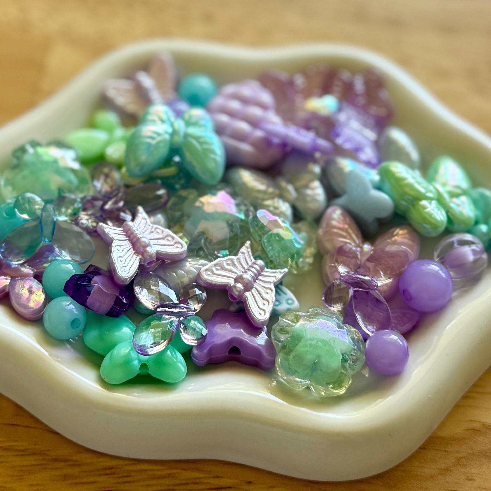 Butterfly Bead and Charm Mix, Acrylic, Pastel Y2K Bead Set, 100 pcs