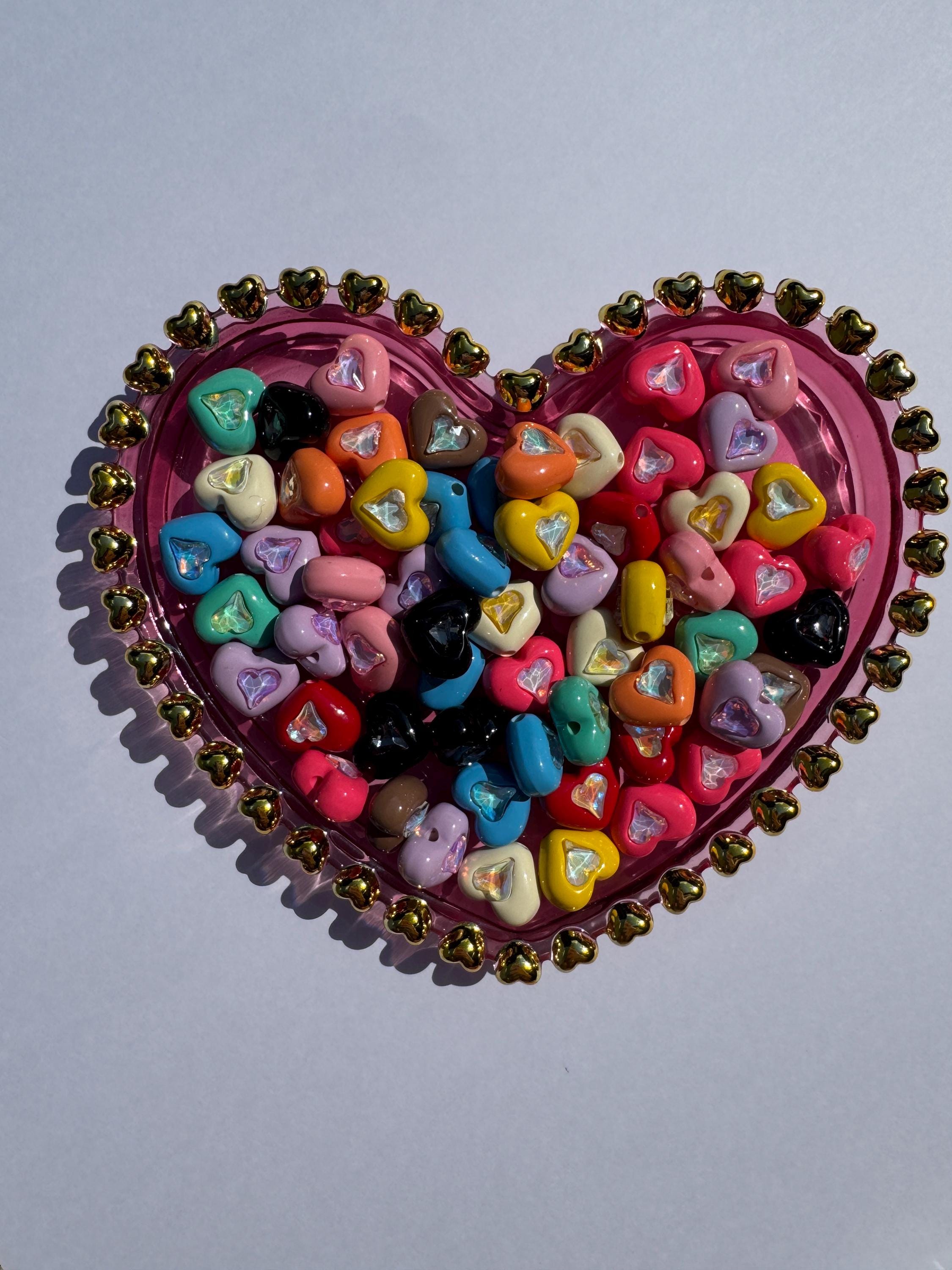 Rhinestone Heart Beads, 15.5mm, Hole: 3mm, 10 pieces