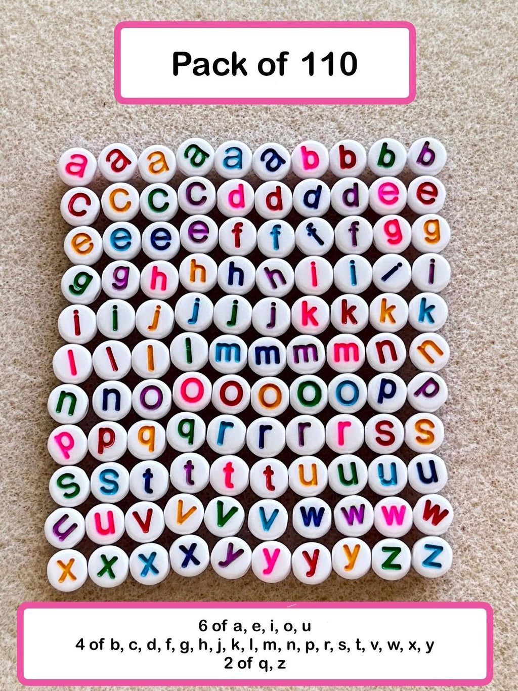 Colorful Lowercase Letter Beads, Acrylic Kandi Supplies (7mm, 100 Pieces)