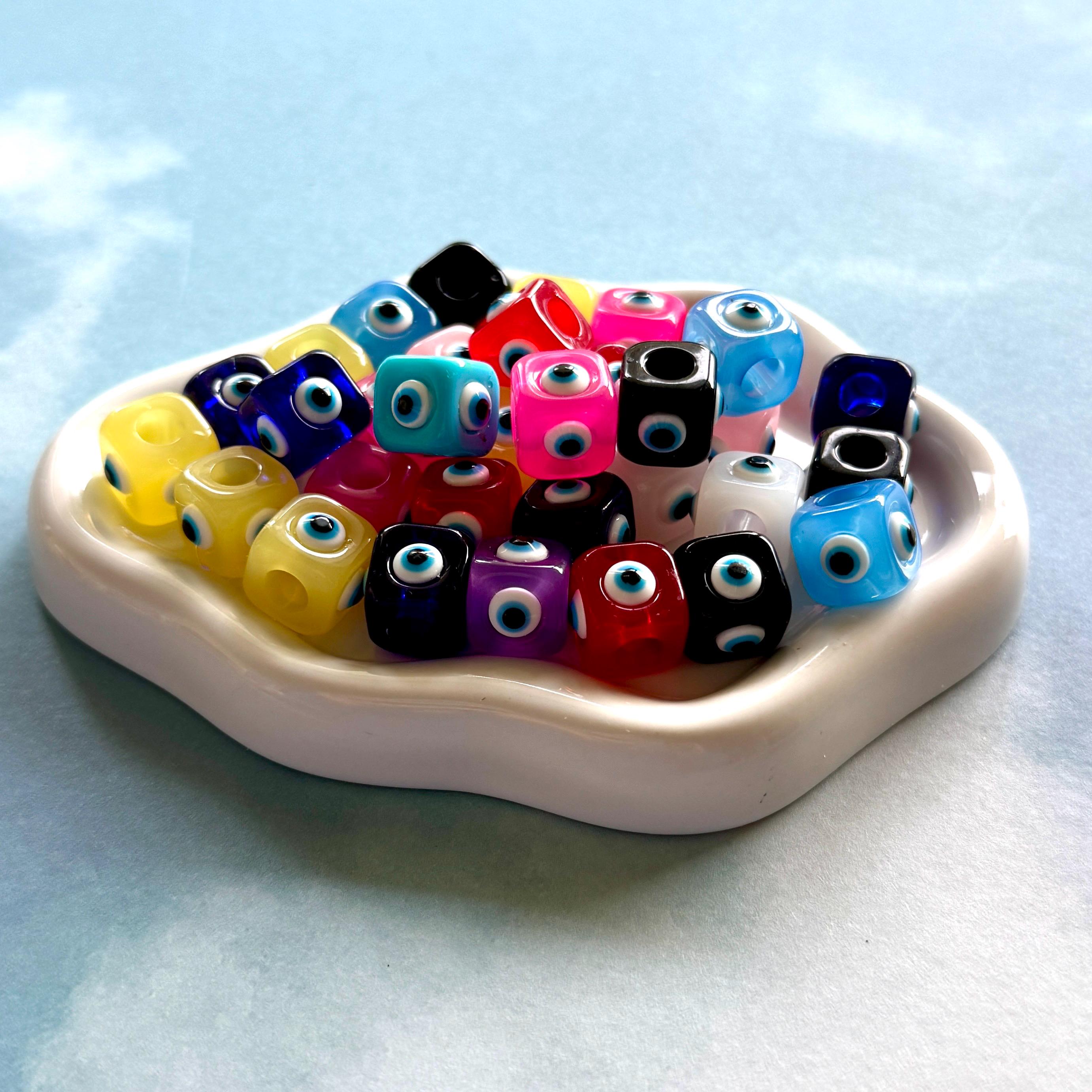 Chunky Resin Evil Eye Cube Beads, Big Hole, 5 Piece Set