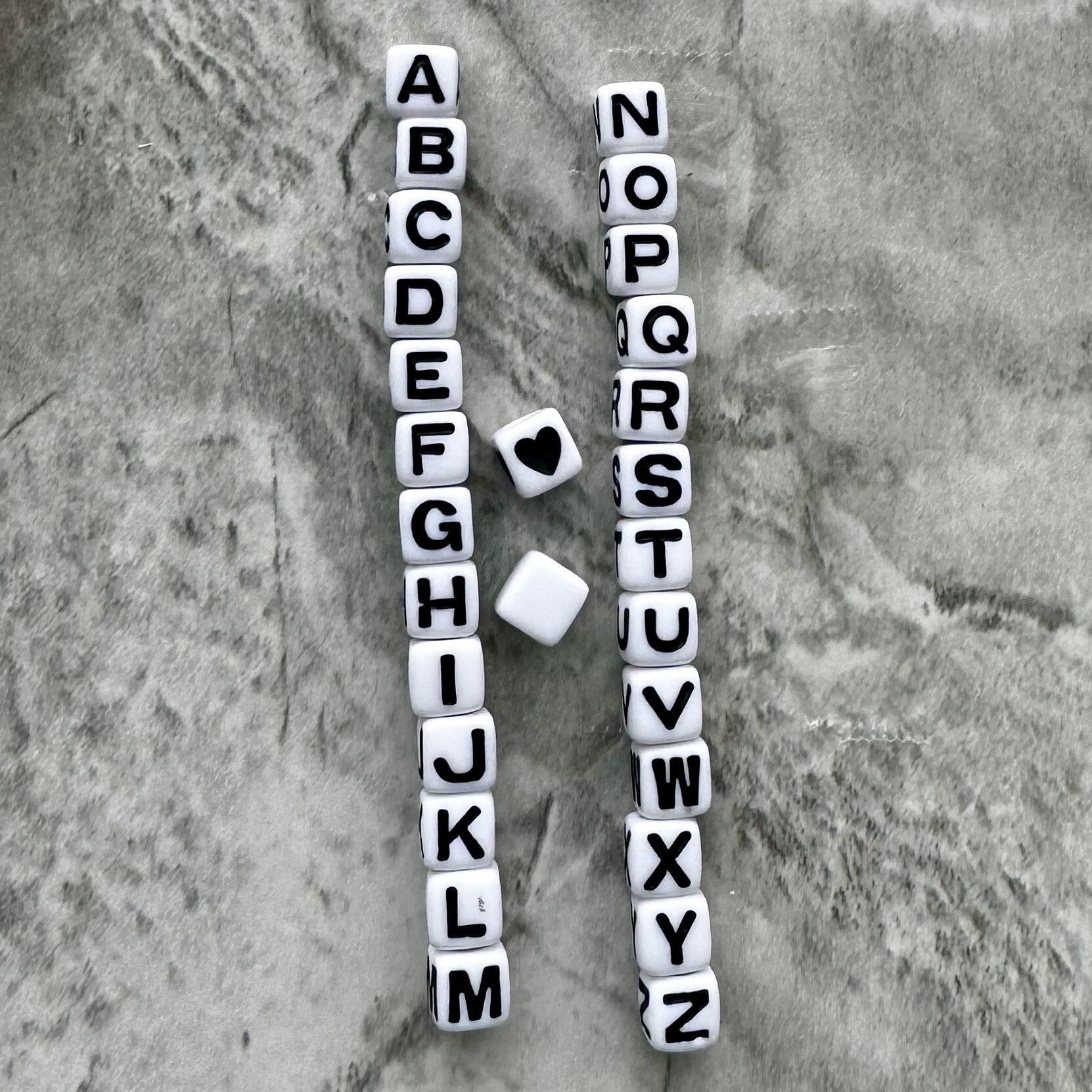 Alphabet Cube Beads: 7mm Black and White DIY Jewelry (Top Drilled, 1 Piece) 3.5mm Hole - DISCONTINUED