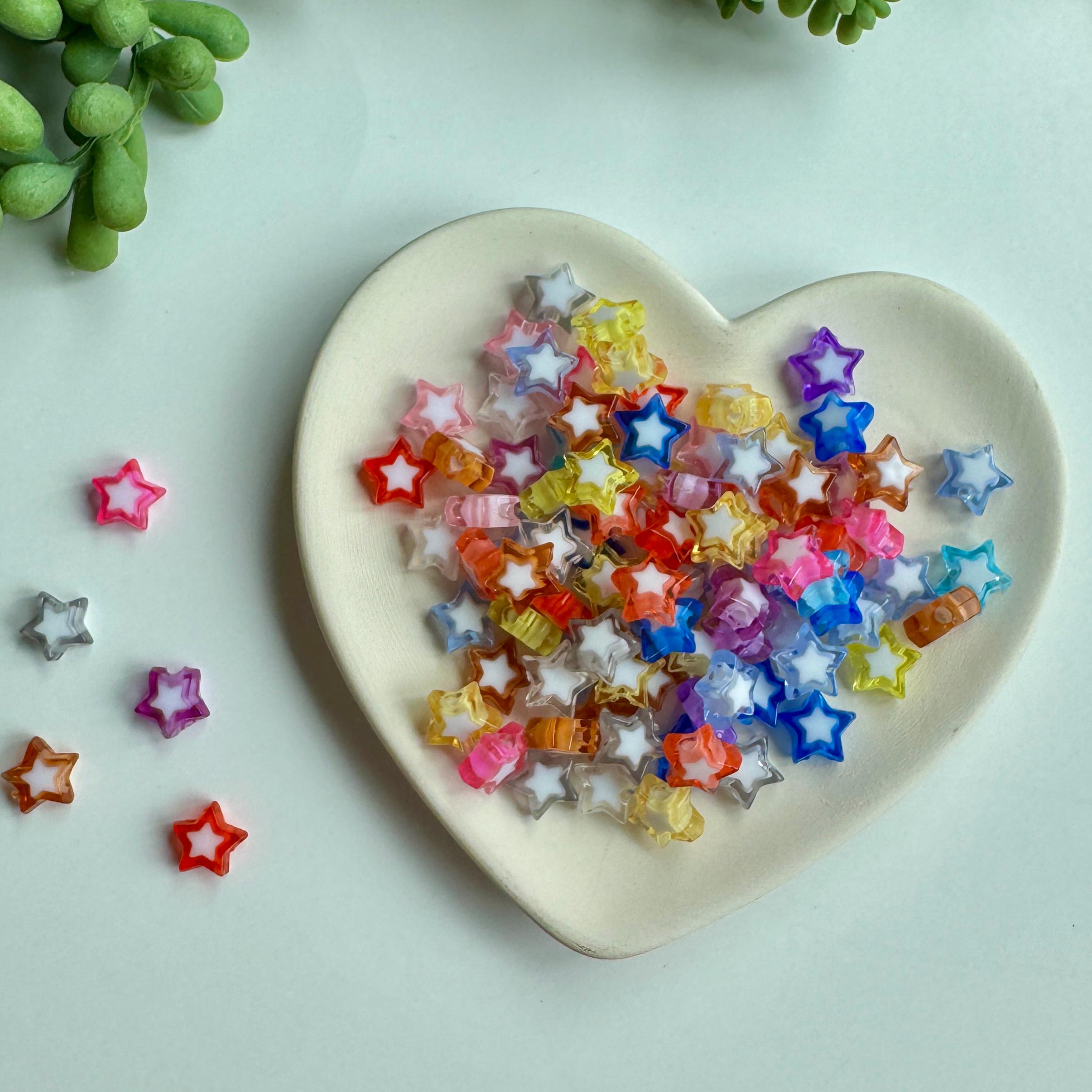 Star Beads, Bead in Bead, Mixed Colors, 9x10x4mm, Hole: 2mm, 50 pcs