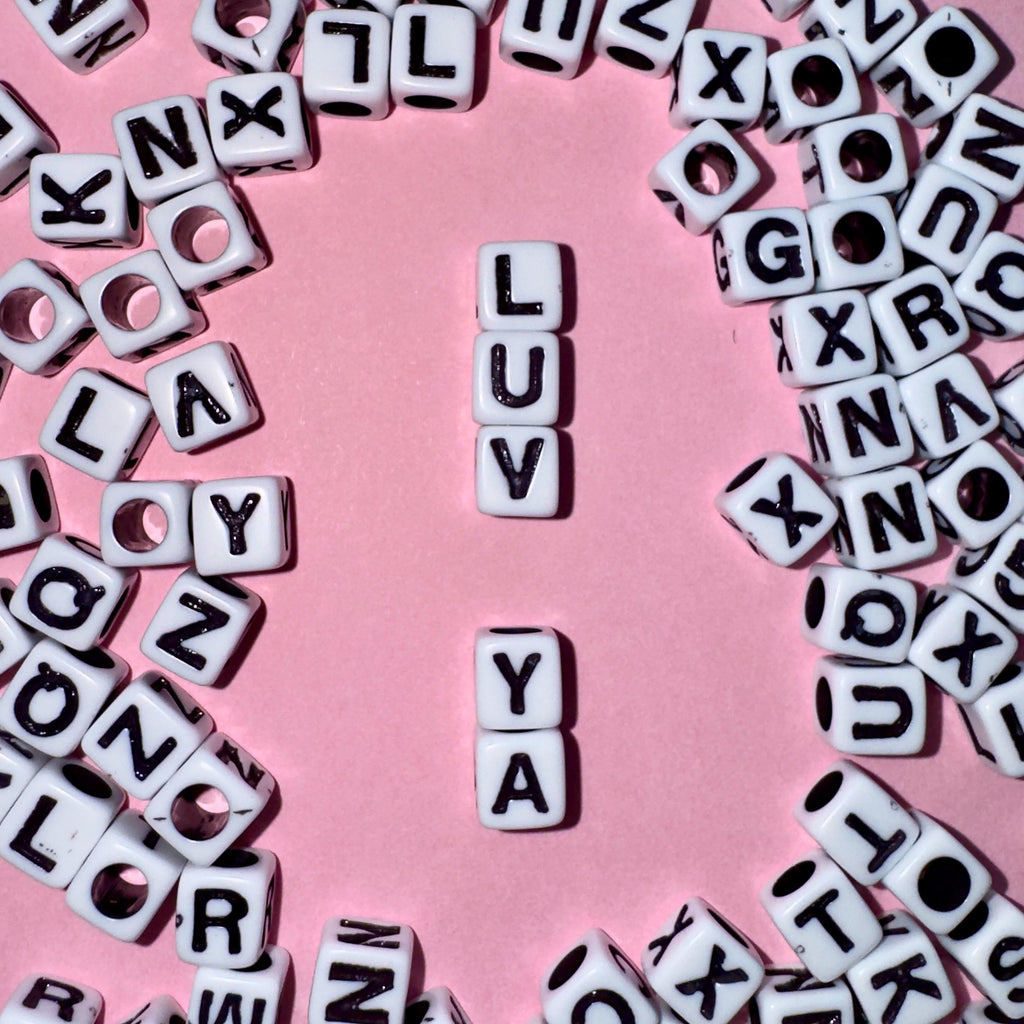 Vertical Alphabet Cube Beads: Black and White Plastic Letter Beads (6.5x6mm, 3.5mm Hole)