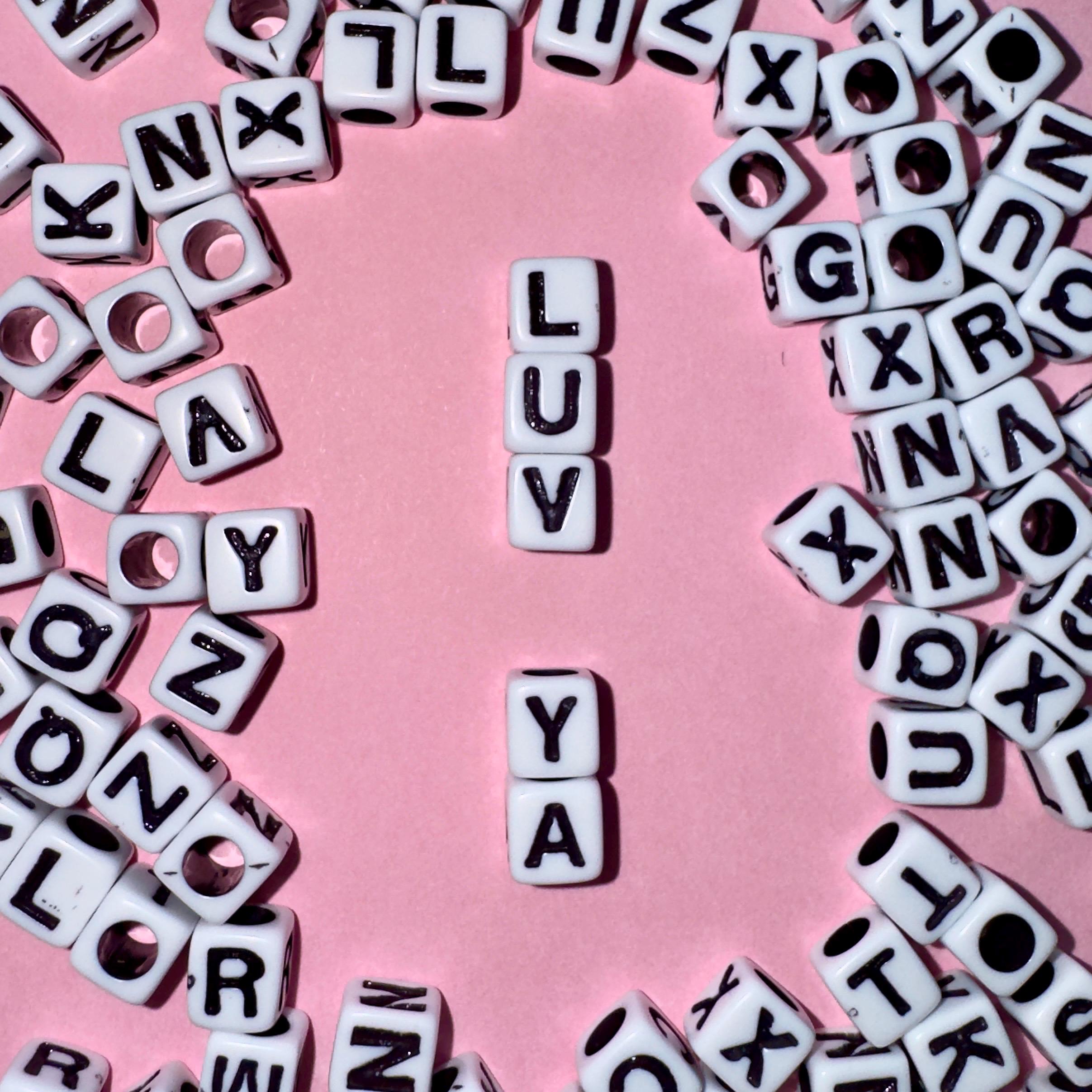 Vertical Alphabet Cube Beads: Black and White Plastic Letter Beads (6.5x6mm, 3.5mm Hole)