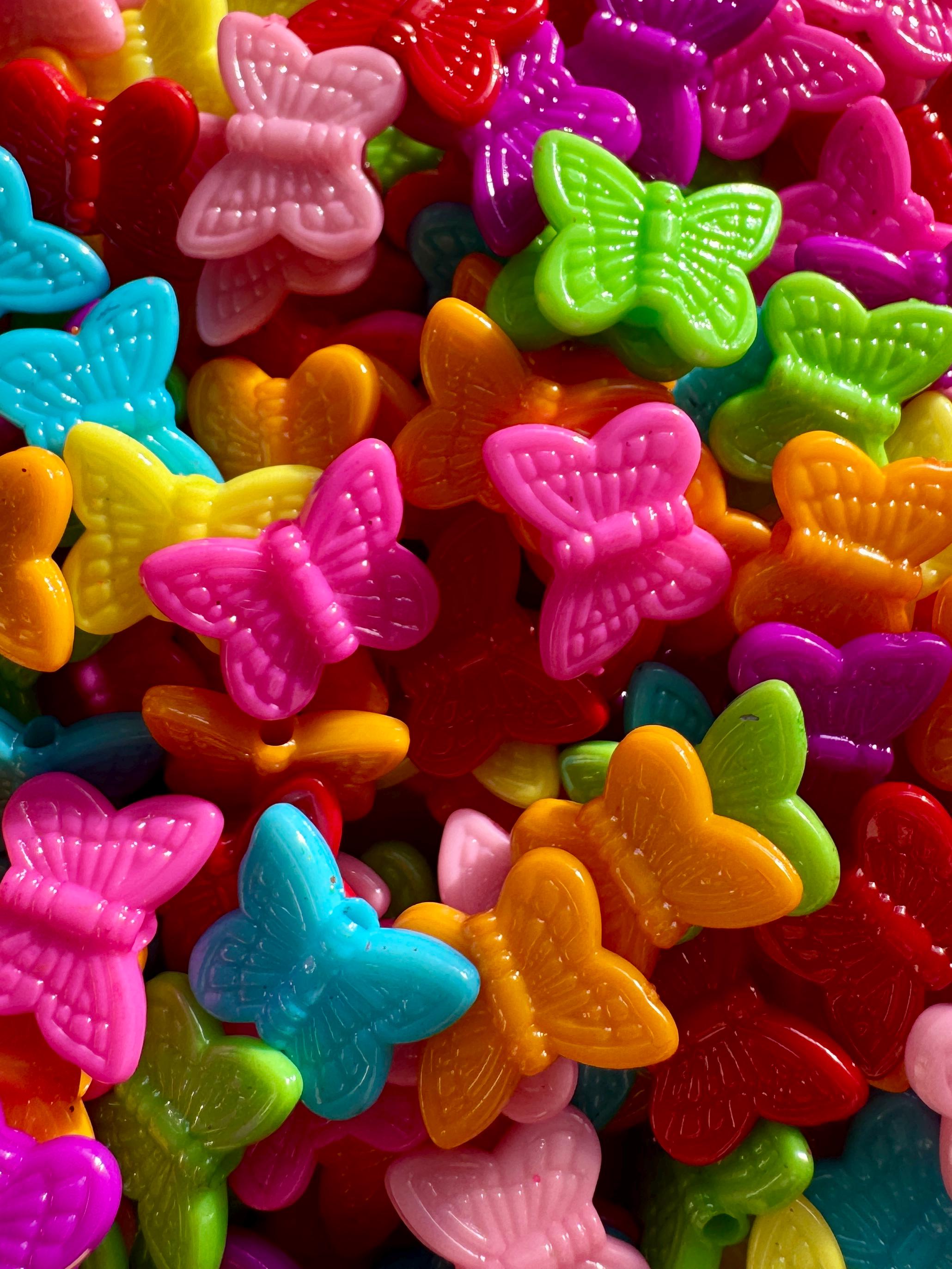 Bright Butterfly Beads, Acrylic, Mixed Colors, 11mm, Pack of 100 Pieces