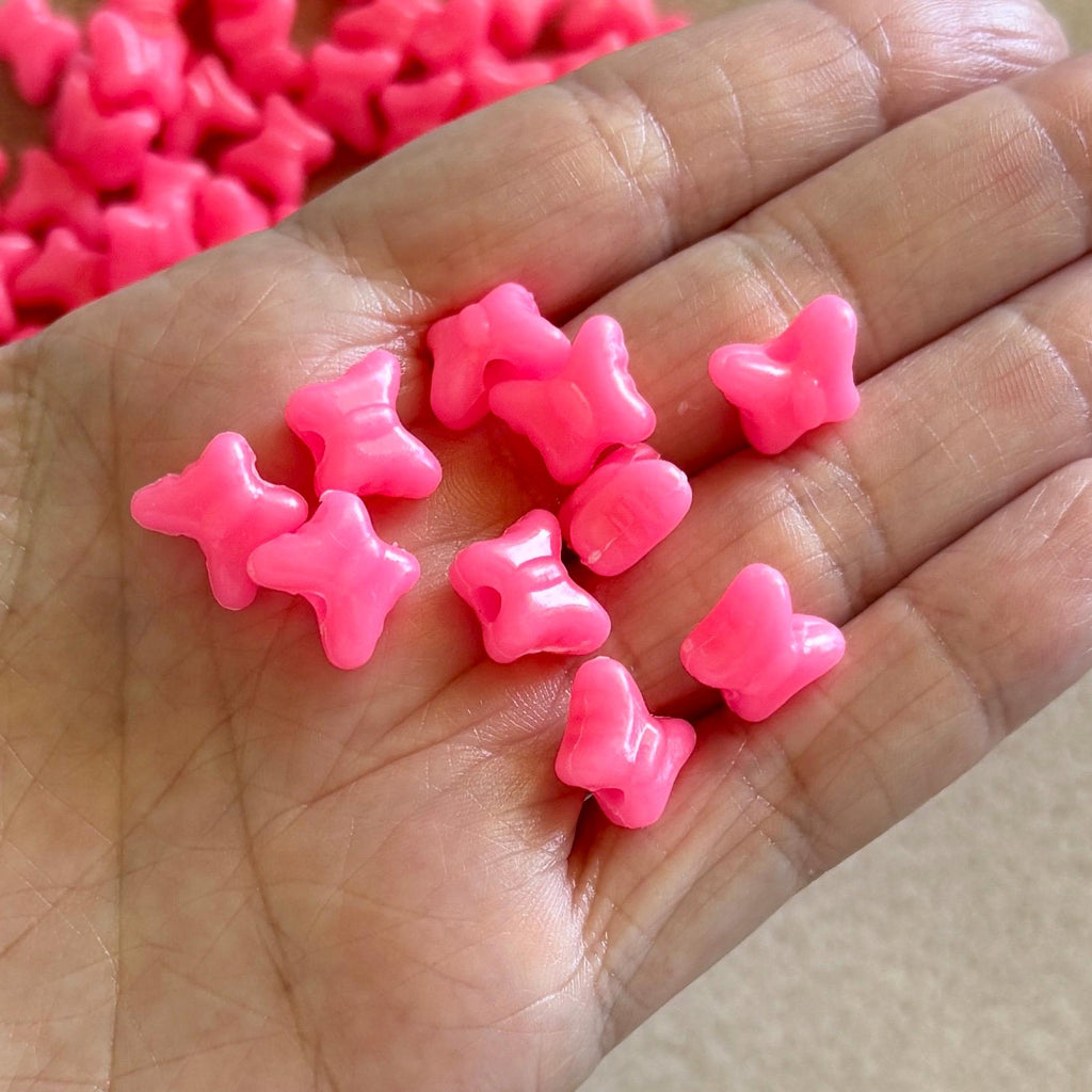 Bright Pink Butterfly Beads, 100 pcs, 10mm, Hole: 3mm
