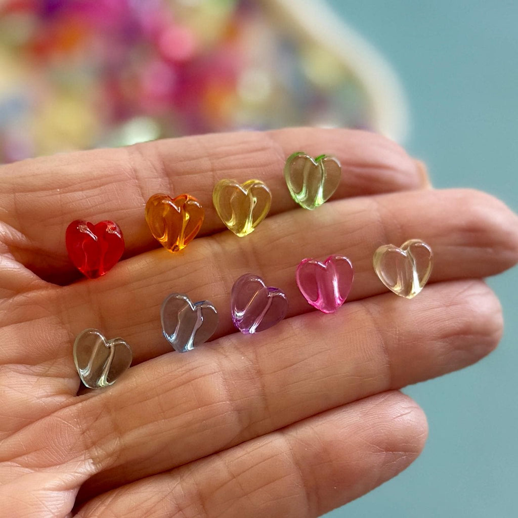 Tiny Transparent Heart Beads, 8mm, Hole: 2.5mm, 100 pcs