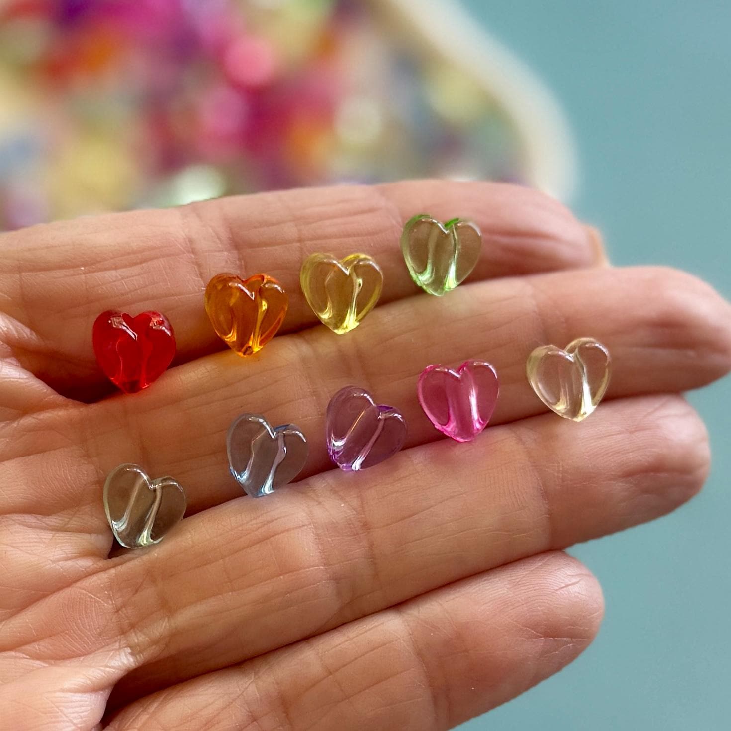 Tiny Transparent Heart Beads, 8mm, Hole: 2.5mm, 100 pcs