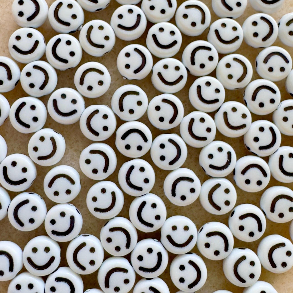 White Smiley Face Beads, Star Beads, Heart Beads, Acrylic Beads, 7x4mm, 1mm hole, 100 Pieces
