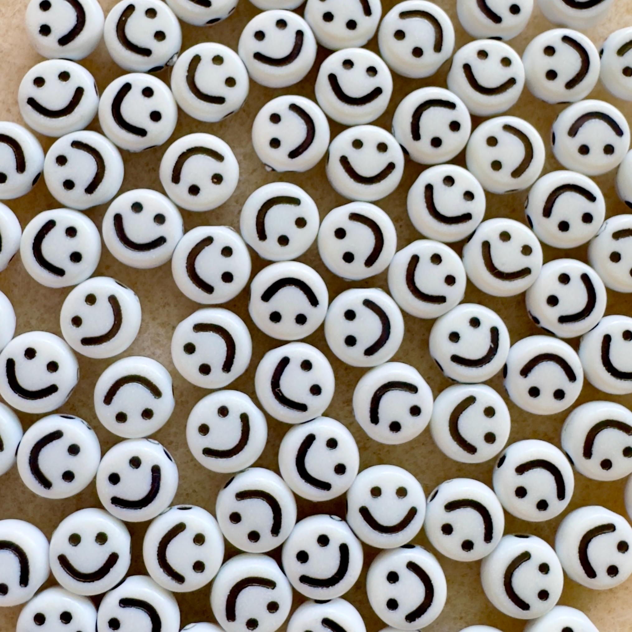 White Smiley Face Beads, Star Beads, Heart Beads, Acrylic Beads, 7x4mm, 1mm hole, 100 Pieces