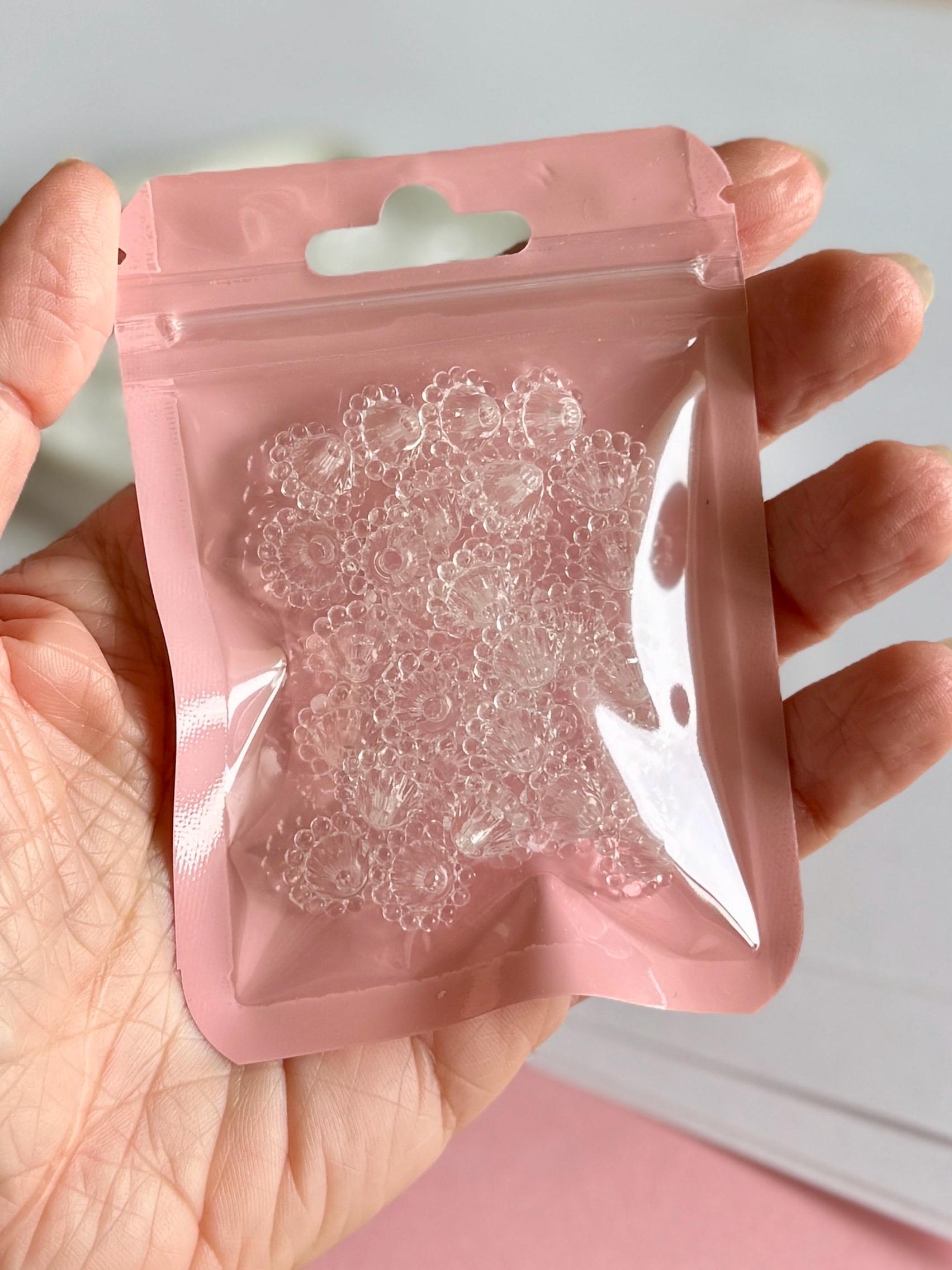 Flower Bicone Beads, Clear, Acrylic, 30/60 pcs. 12x9mm, Hole: 2mm