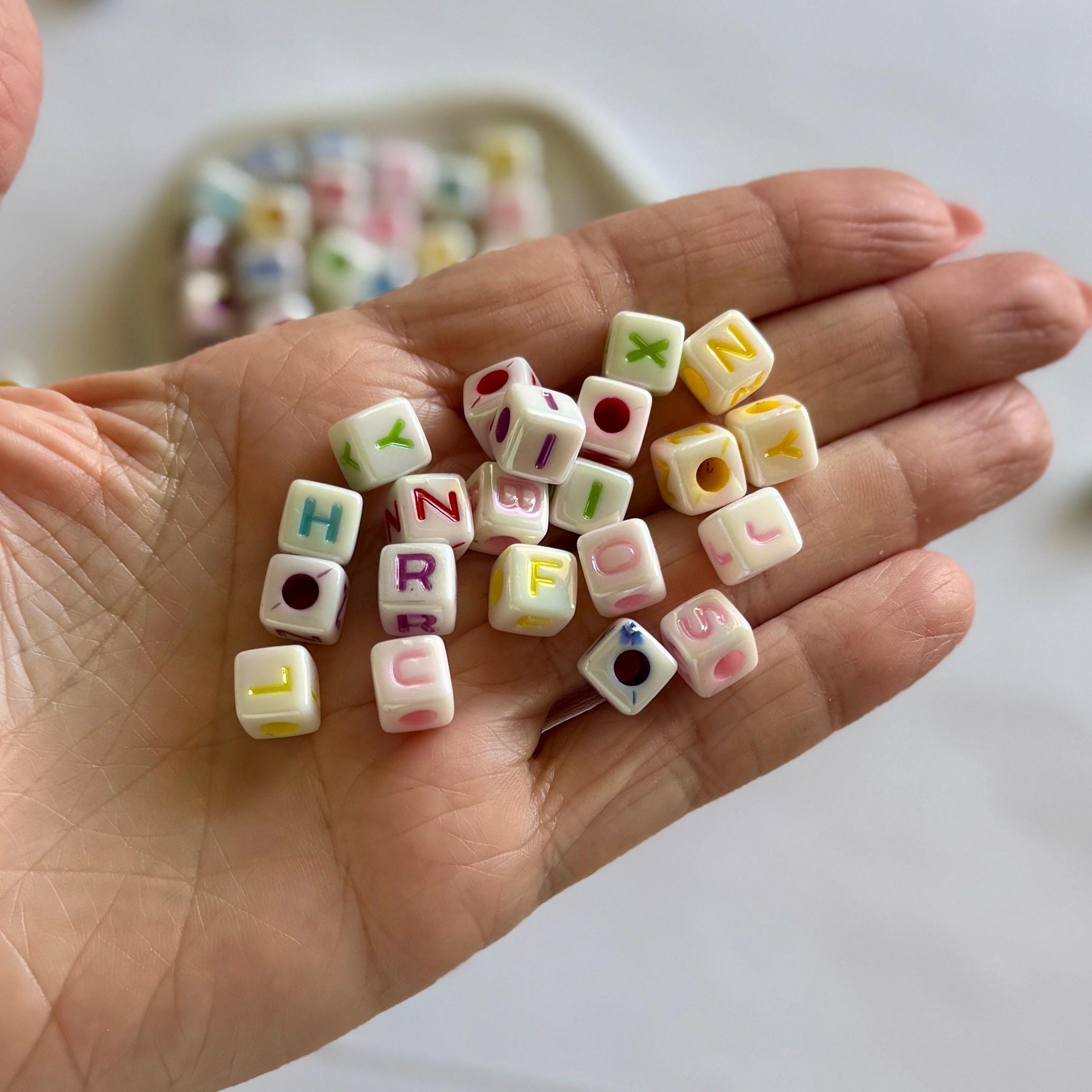8mm Letter Beads, Shiny Shell Coating Enamel, Acrylic, 3.5mm hole, Random 100 Letters