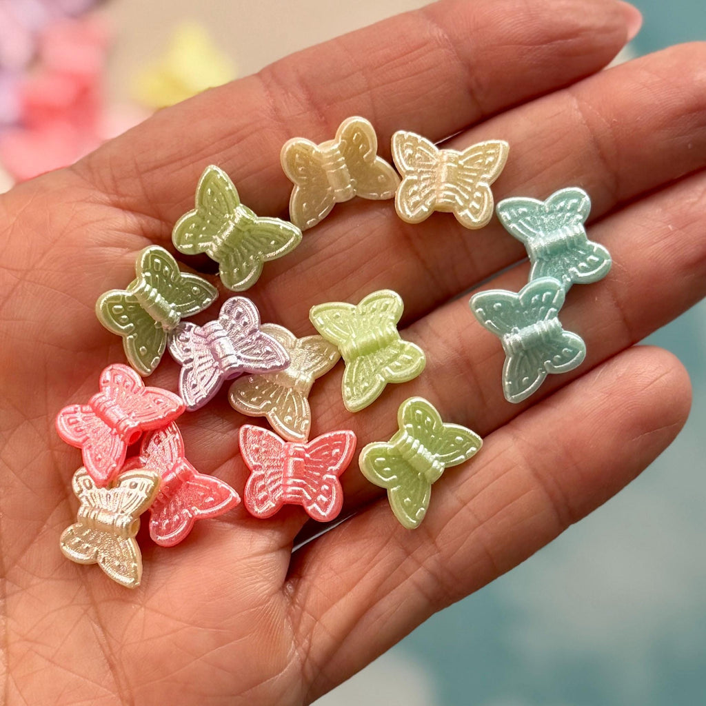 Pearl Butterfly Beads, Acrylic, Mixed Colors, 11mm, 100 Pieces