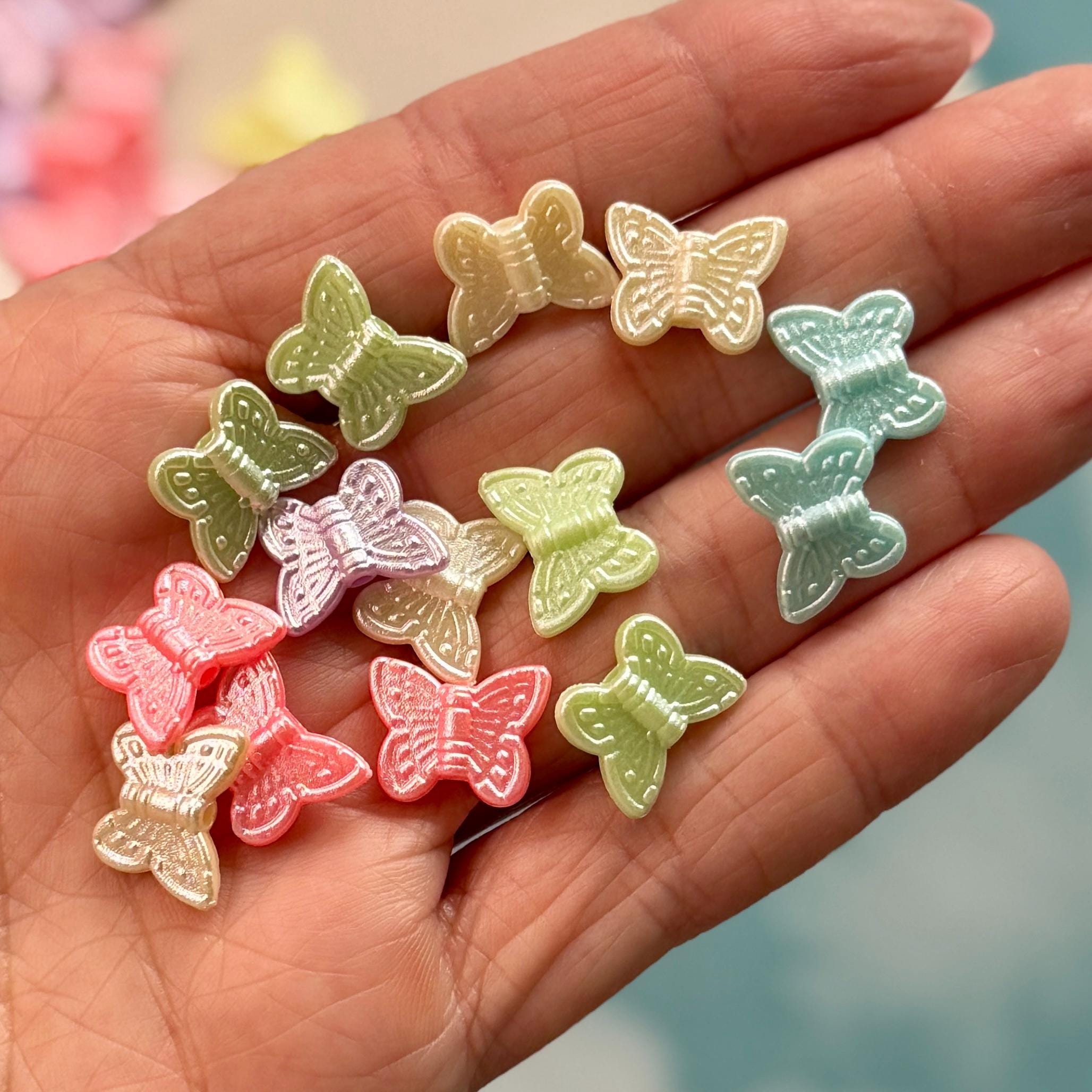 Pearl Butterfly Beads, Acrylic, Mixed Colors, 11mm, 100 Pieces