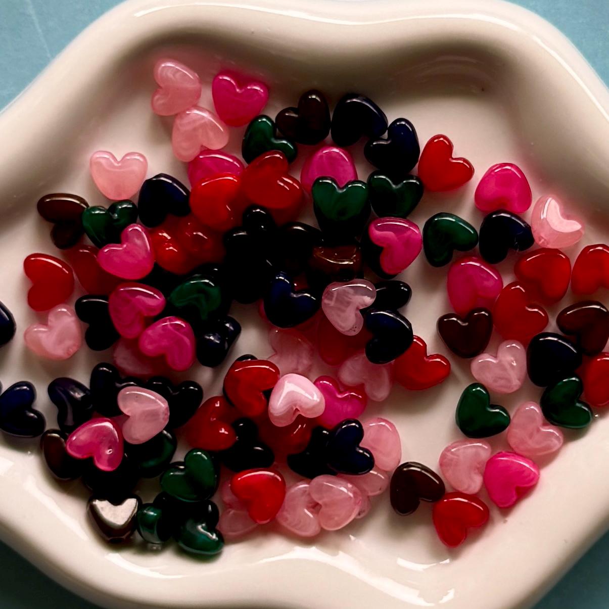 Tiny Heart Beads, Acrylic, 50 pcs, 6.5mm, Hole: 1.6mm