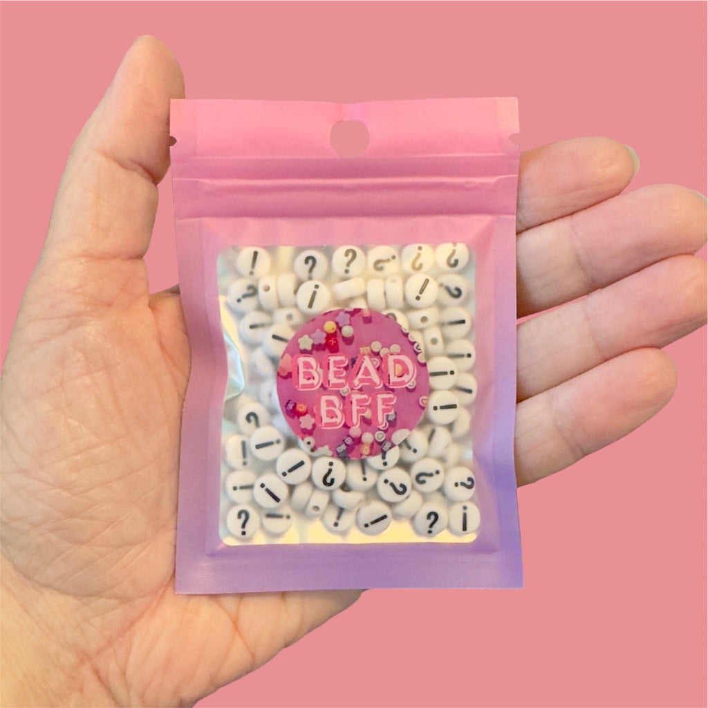 100 Punctuation Symbol Beads: White Acrylic 7mm Question Mark & Exclamation Point