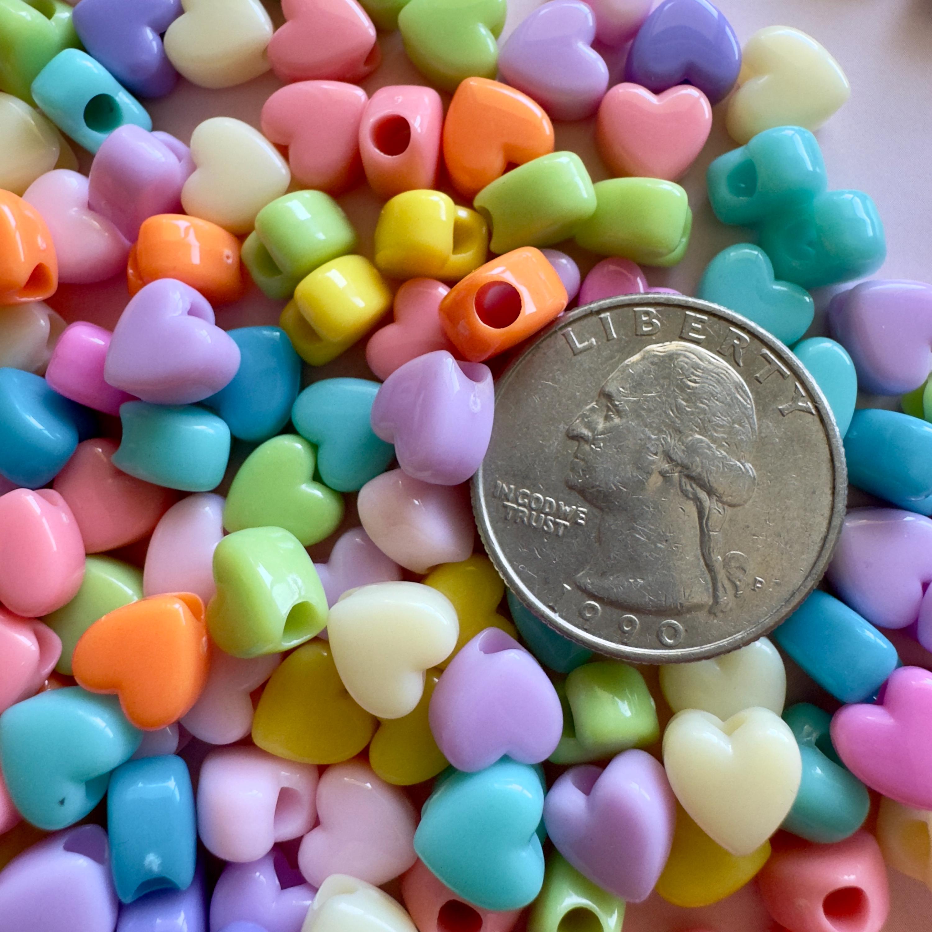 Mini Heart Pony Beads: Multicolored Kawaii Kandi Beads, 7.3mm