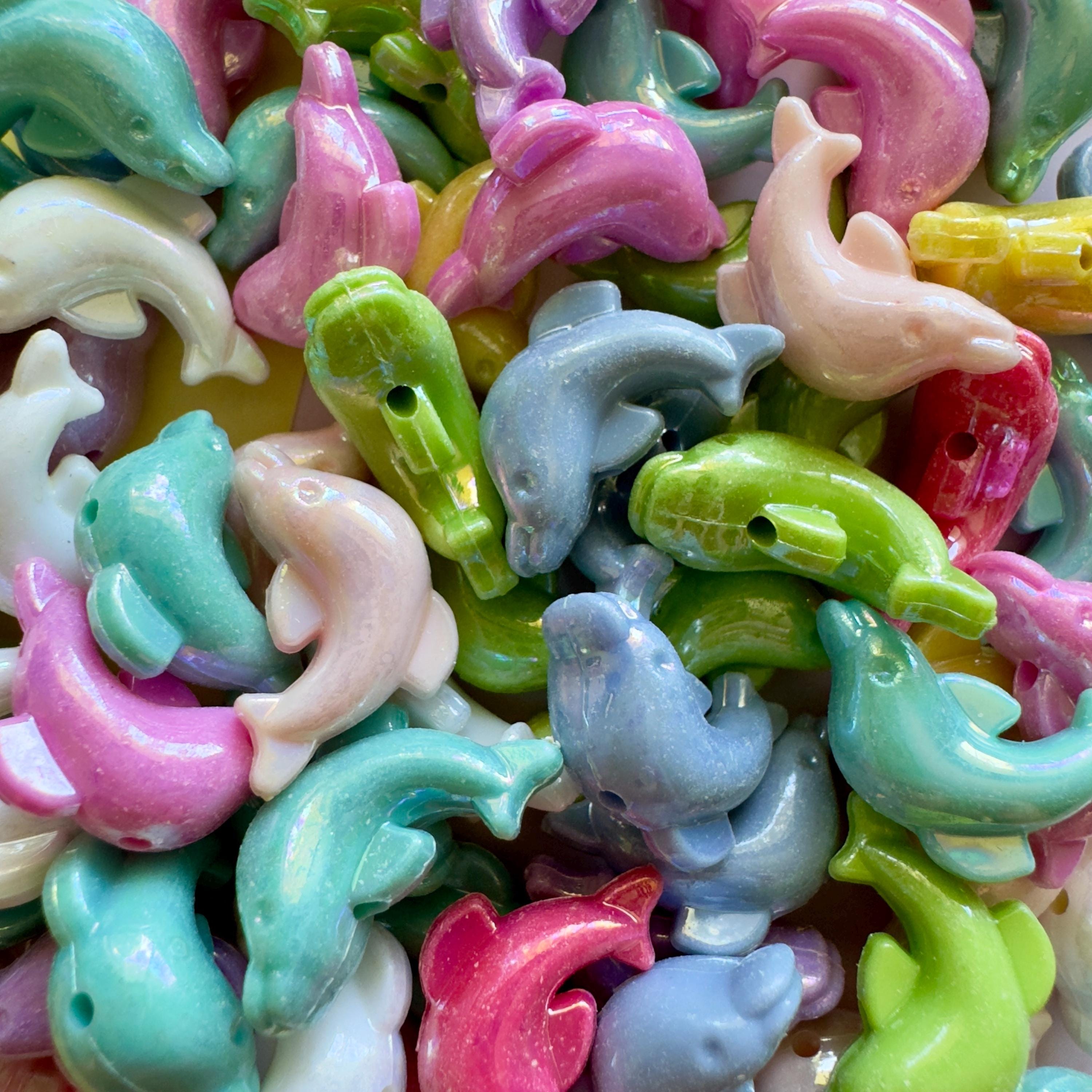 Iridescent Dolphin Beads: AB Finish Acrylic Charms for DIY Crafts