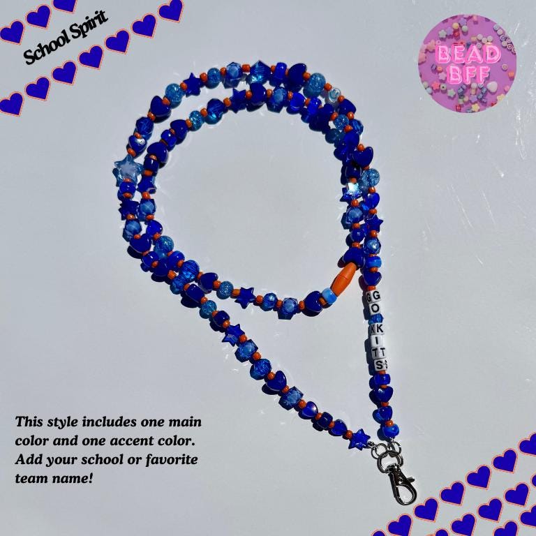 Custom Beaded Lanyard with Vertical Name Beads, Personalized Teacher Gift, Nurse ID Badge Holder, Y2K Kandi Kidcore Style