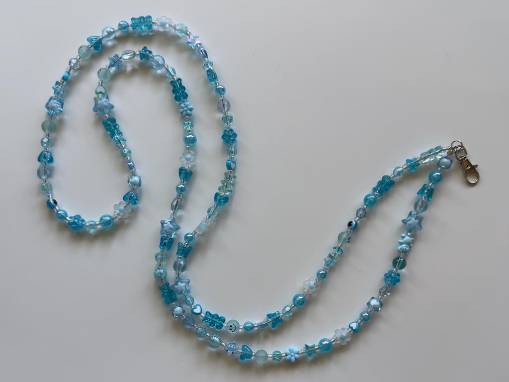 Custom Beaded Name Lanyard: Blue Y2K Style Teacher Nurse ID Badge