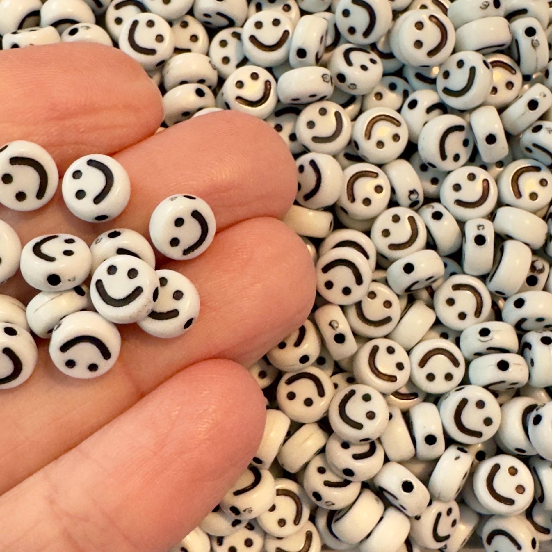 White Smiley Face Beads, Star Beads, Heart Beads, Acrylic Beads, 7x4mm, 1mm hole, 100 Pieces